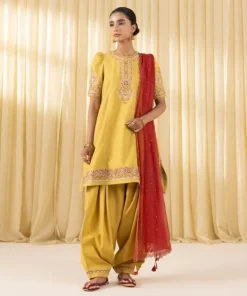 New Sapphire 3 Piece - Embroidered Dobby Suit YellowDupatta