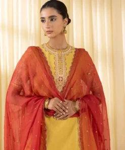 New Sapphire 3 Piece - Embroidered Dobby Suit YellowDupatta
