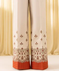 Hot Sapphire 3 Piece - Embroidered Dobby Suit OrangeDupatta