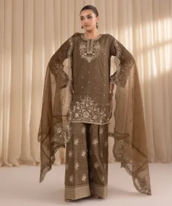 Clearance Sapphire 3 Piece - Embroidered Dobby Suit Brown