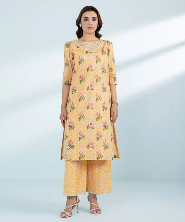 Online Sapphire 2 Piece - Embroidered Lawn Suit Yellow