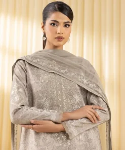 New Sapphire 3 Piece - Embroidered Lawn Suit BeigeDupatta