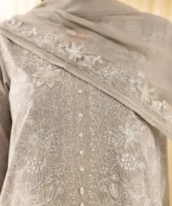 New Sapphire 3 Piece - Embroidered Lawn Suit BeigeDupatta