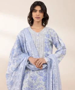 Online Sapphire 3 Piece - Embroidered Lawn Suit Off White And Light BlueDupatta