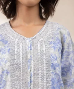 Online Sapphire 3 Piece - Embroidered Lawn Suit Off White And Light BlueDupatta