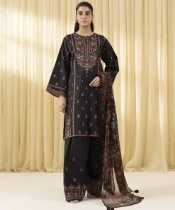 Fashion Sapphire 3 Piece - Embroidered Lawn Suit BlackDupatta