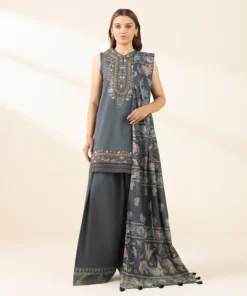 Fashion Sapphire 3 Piece - Embroidered Lawn Suit Dark GreyDupatta