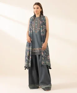Fashion Sapphire 3 Piece - Embroidered Lawn Suit Dark GreyDupatta