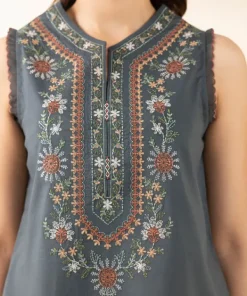 Fashion Sapphire 3 Piece - Embroidered Lawn Suit Dark GreyDupatta