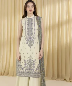 Discount Sapphire 3 Piece - Embroidered Lawn Suit Off WhiteDupatta