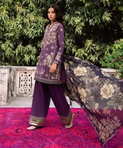 Clearance Sapphire 3 Piece - Embroidered Lawn Suit PurpleDupatta