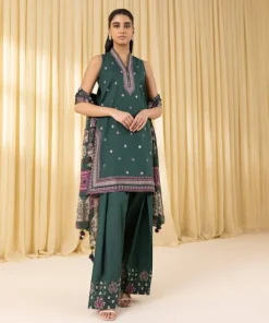 Hot Sapphire 3 Piece - Embroidered Lawn Suit GreenDupatta