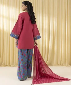 Hot Sapphire 3 Piece - Embroidered Lawn Suit RedDupatta