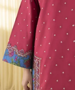 Hot Sapphire 3 Piece - Embroidered Lawn Suit RedDupatta