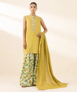 Sale Sapphire 3 Piece - Embroidered Lawn Suit Off White & YellowDupatta