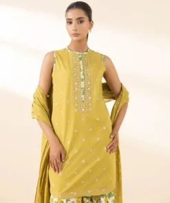 Sale Sapphire 3 Piece - Embroidered Lawn Suit Off White & YellowDupatta