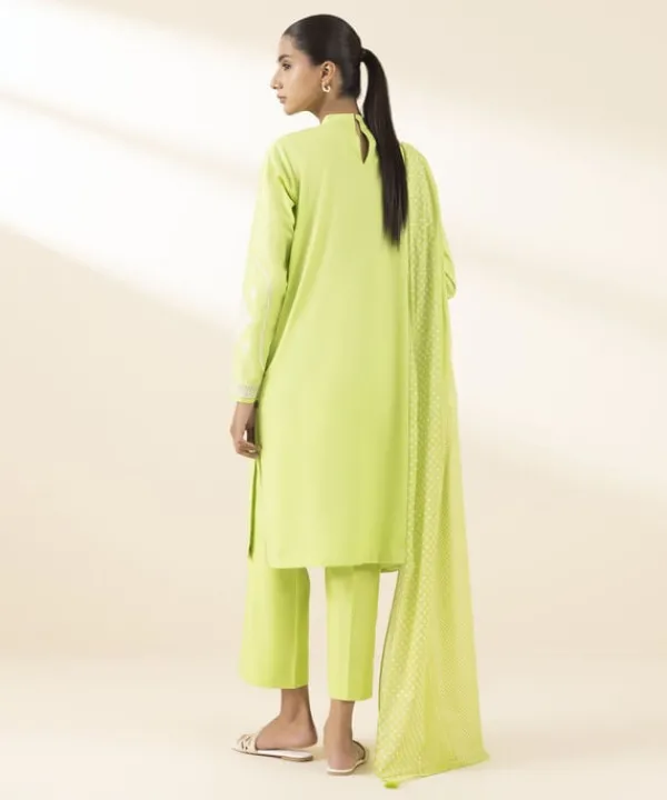 Best Sapphire 3 Piece - Embroidered Lawn Suit Apple GreenDupatta