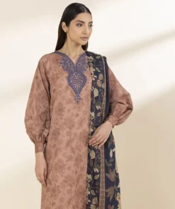Hot Sapphire 2 Piece - Embroidered Lawn Suit Dark BeigeDupatta