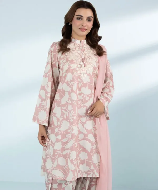 Online Sapphire 3 Piece - Embroidered Lawn Suit Pink