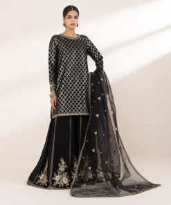 Outlet Sapphire 3 Piece - Embroidered Masoori Suit Black