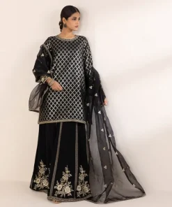 Outlet Sapphire 3 Piece - Embroidered Masoori Suit Black