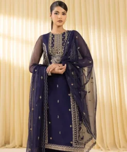 Outlet Sapphire 3 Piece - Embroidered Net Suit Navy BlueDupatta
