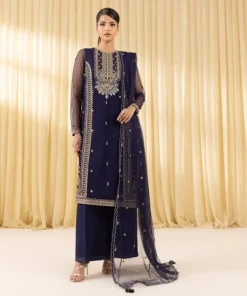 Outlet Sapphire 3 Piece - Embroidered Net Suit Navy BlueDupatta