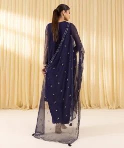 Outlet Sapphire 3 Piece - Embroidered Net Suit Navy BlueDupatta