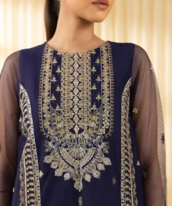 Outlet Sapphire 3 Piece - Embroidered Net Suit Navy BlueDupatta
