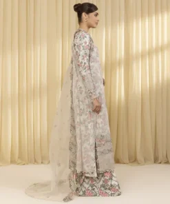 Best Sapphire 3 Piece - Embroidered Organza Suit Off White & PinkDupatta