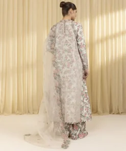 Best Sapphire 3 Piece - Embroidered Organza Suit Off White & PinkDupatta