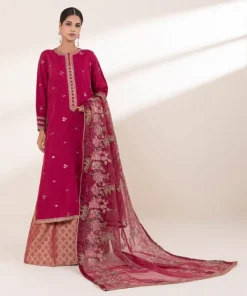 Fashion Sapphire 3 Piece - Embroide Raw Silk Suit Red