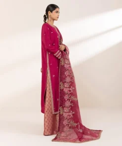 Fashion Sapphire 3 Piece - Embroide Raw Silk Suit Red