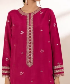 Fashion Sapphire 3 Piece - Embroide Raw Silk Suit Red