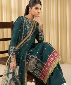 Outlet Sapphire 3 Piece - Embroidered Raw Silk Suit GreenDupatta
