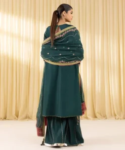 Outlet Sapphire 3 Piece - Embroidered Raw Silk Suit GreenDupatta