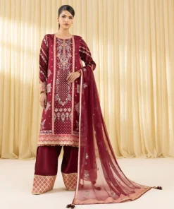Outlet Sapphire 3 Piece - Embroidered Raw Silk Suit MaroonDupatta