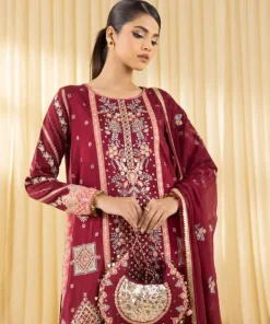 Outlet Sapphire 3 Piece - Embroidered Raw Silk Suit MaroonDupatta