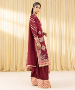 Outlet Sapphire 3 Piece - Embroidered Raw Silk Suit MaroonDupatta