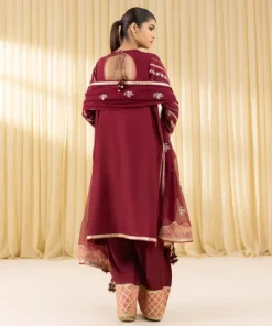 Outlet Sapphire 3 Piece - Embroidered Raw Silk Suit MaroonDupatta