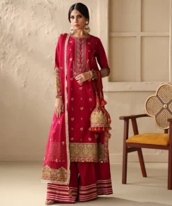 Best Sapphire 3 Piece - Embroidered Raw Silk Suit Fuchsia PinkDupatta