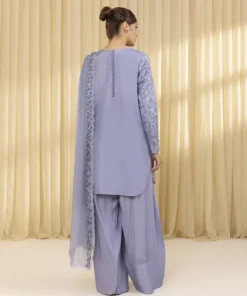 New Sapphire 3 Piece - Embroidered Raw Silk Suit Light PurpleDupatta