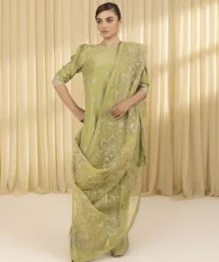 Best Sapphire 3 Piece - Embroidered Raw Silk Suit Tea GreenDupatta