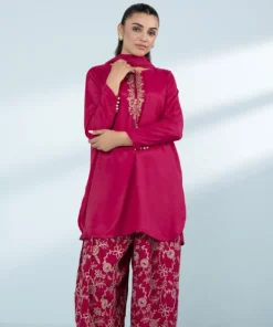 Online Sapphire 3 Piece - Embroidered Raw Silk Suit Pink