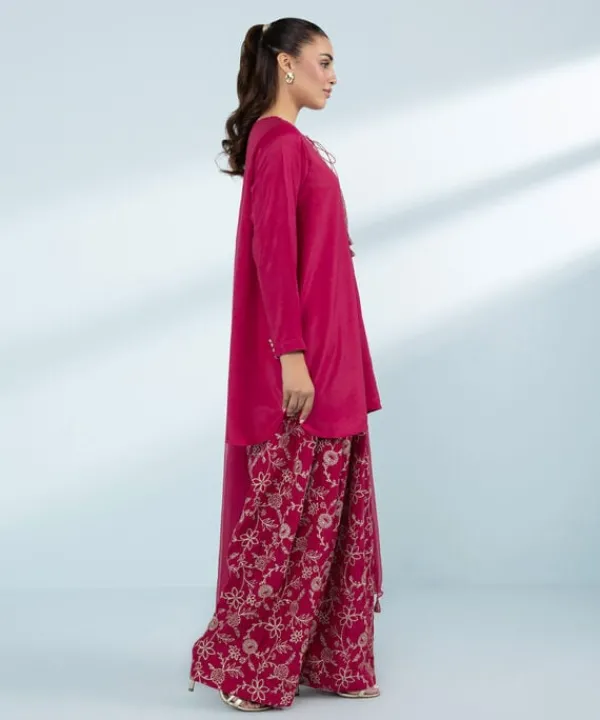 Online Sapphire 3 Piece - Embroidered Raw Silk Suit Pink
