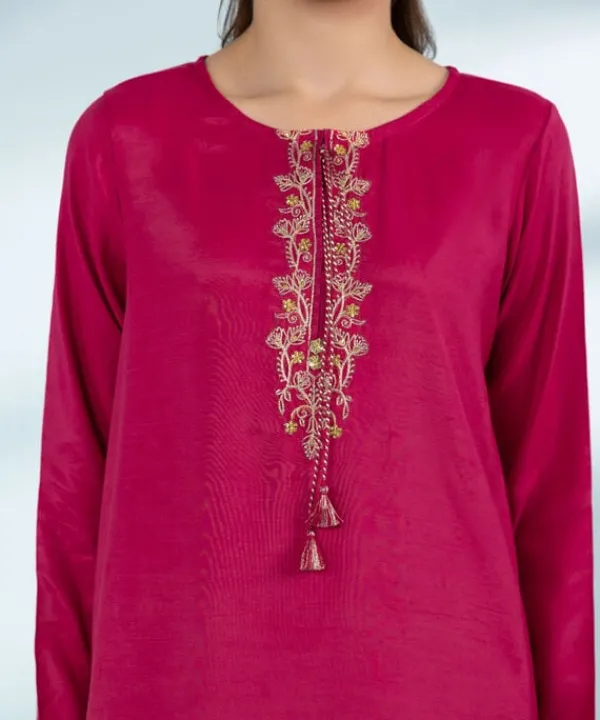 Online Sapphire 3 Piece - Embroidered Raw Silk Suit Pink