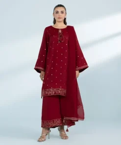Clearance Sapphire 3 Piece - Embroide Raw Silk Suit Red