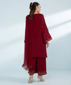Clearance Sapphire 3 Piece - Embroide Raw Silk Suit Red