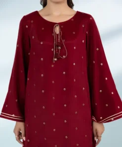 Clearance Sapphire 3 Piece - Embroide Raw Silk Suit Red
