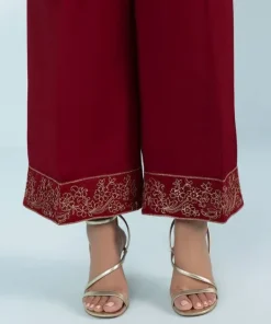 Clearance Sapphire 3 Piece - Embroide Raw Silk Suit Red